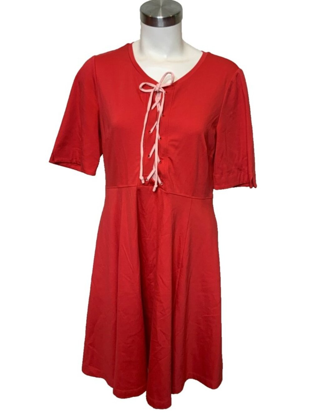 Maeve Anthropologie Dark Coral Red Lace-Up Dress, Size M